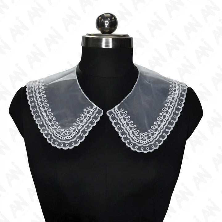 Ani Accessories net neck collar featuring delicate floral border embroidery for refined garment decoration.
