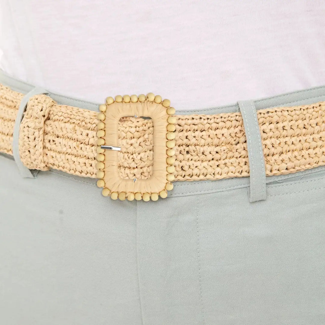 Ani Accessories rectangular handwoven raffia buckle straw buckle 2 and 3.3 inch for belts bags DIY craft