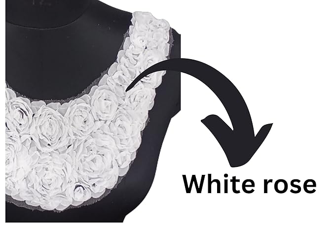 Ani Accessories rosy floral fantasy neckline showcasing embroidered floral pattern with balanced detailing, ideal for design infographic use