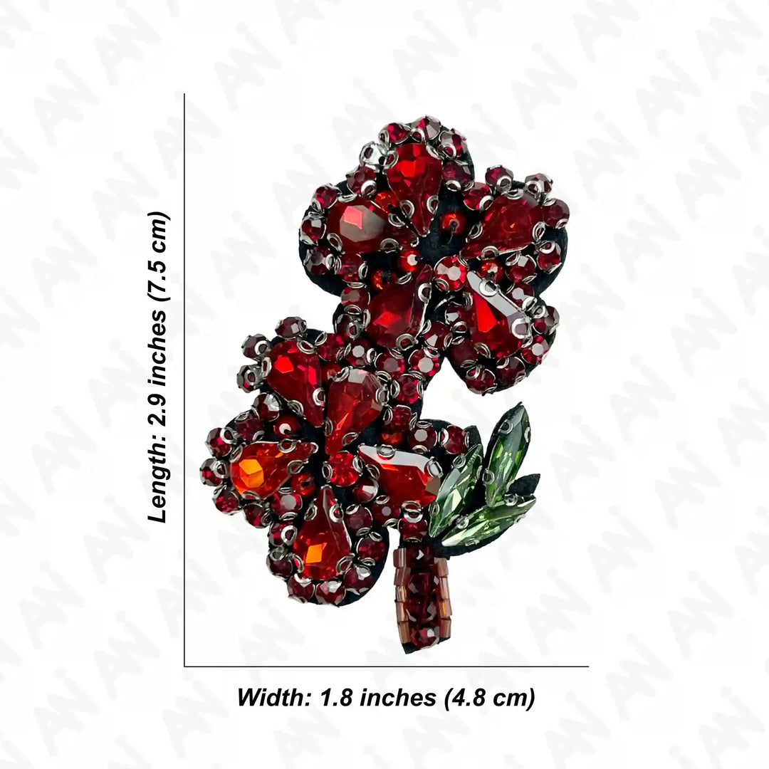 Ani Accessories sew flower patch size view showing accurate dimensions for jackets shirts denim jeans bags and DIY clothing projects