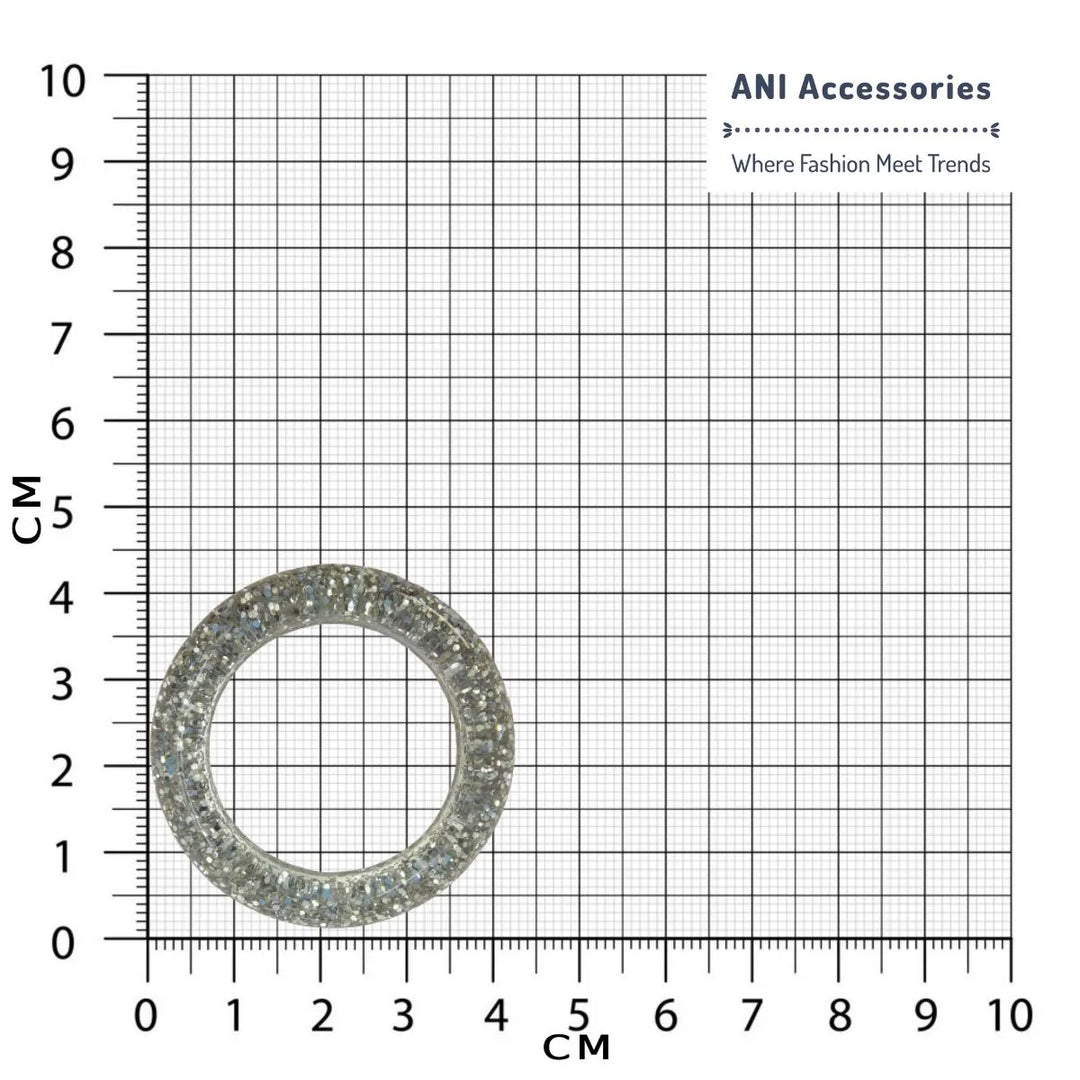 Ani Accessories shiny silver resin ring buckle with smooth glossy finish buckle in a placed in size chart bar graph.