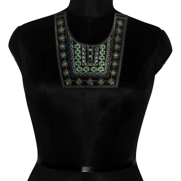 Ani Accessories vibrant green floral embroidered neckline yoke perfect for enhancing ethnic dresses kurtis and blouses design