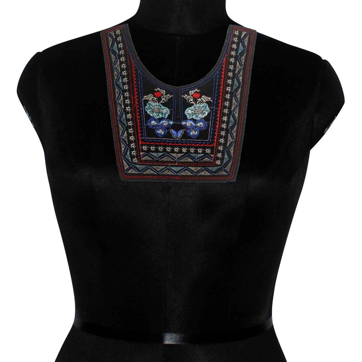 Ani Accessories vibrant green floral embroidered neckline yoke perfect for enhancing ethnic dresses kurtis and blouses design