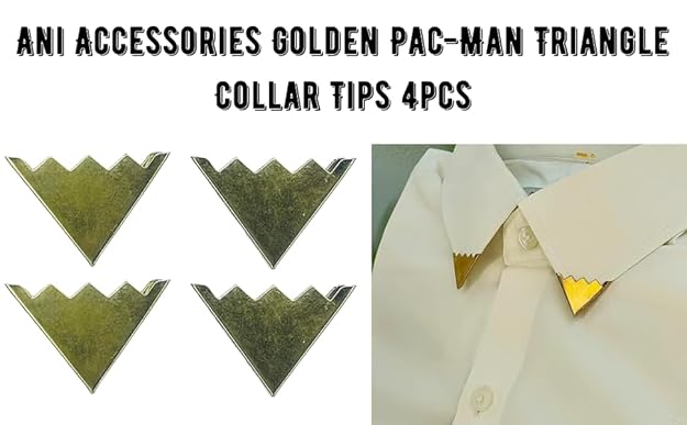 Ani Accessories |  4 piece of golden flat pain zig zag image of collar clip  with image of how its look on shirt 