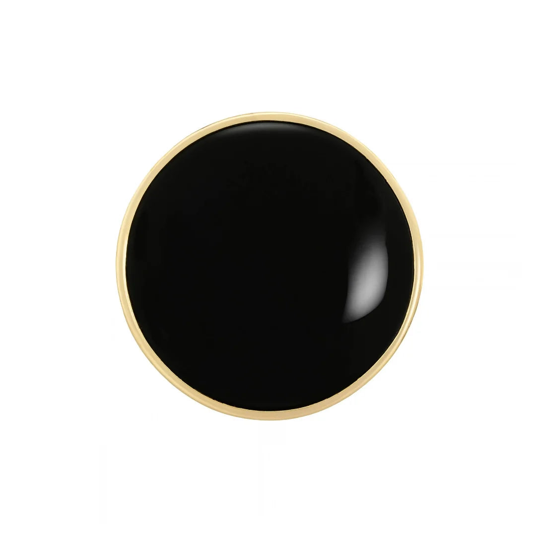 Ani Accessories Black resin gold rim metal button in [20]mm, close front view of the high-gloss black face and polished gold rim.