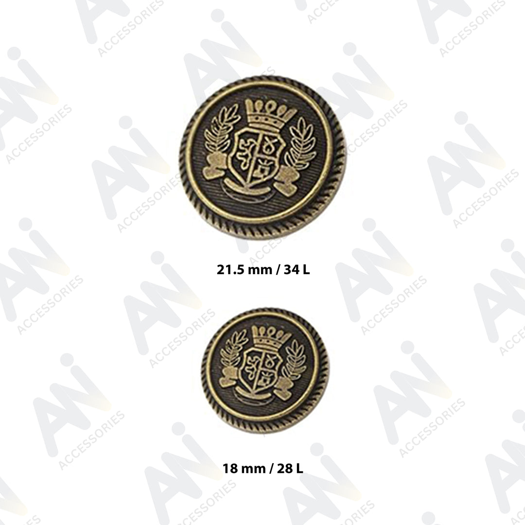 Royal Crest Antique Gold Metal Buttons