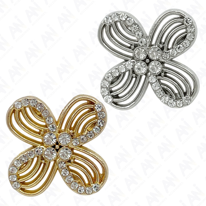 Floral Rhinestone Metal Buttons