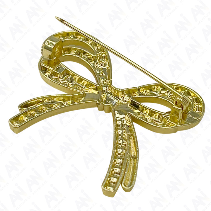 Bow Style Pearl Rhinestone Brooch