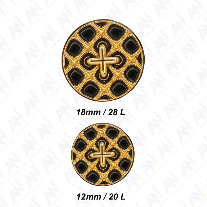 Monochrome Cross Design Metal Buttons