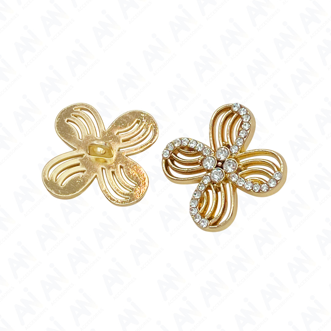 Floral Rhinestone Metal Buttons