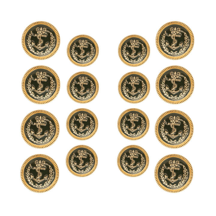 Seafaring Symbols Anchor Design Metal Buttons (8 Big + 8 Small)