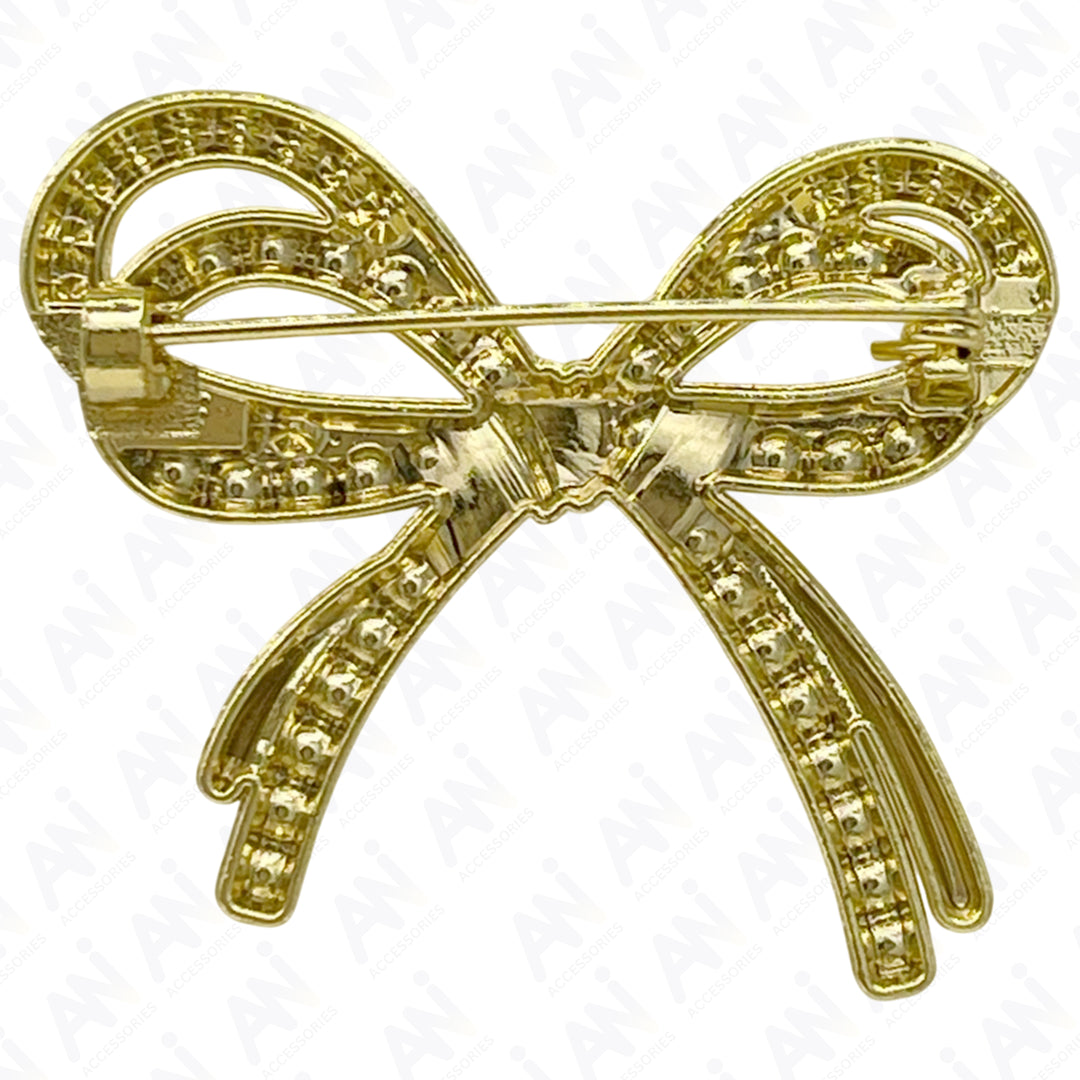 Bow Style Pearl Rhinestone Brooch