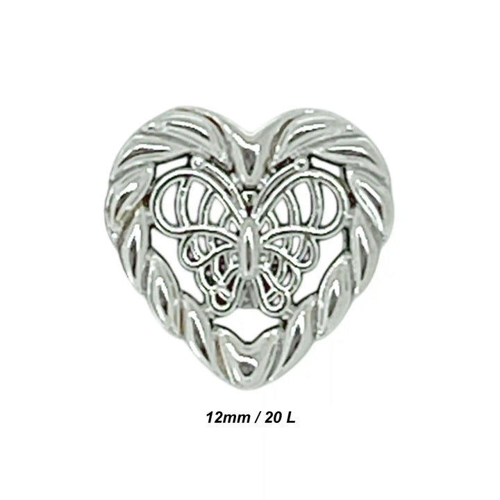 Butterfly Heart Shape Metal Shirt Buttons