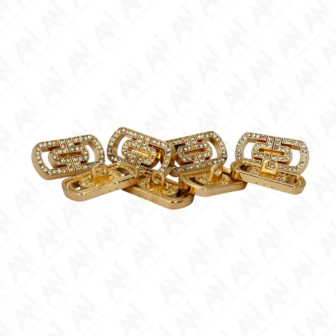 Glittering Diamond Rectangular Metal Button | 20mm (32L)