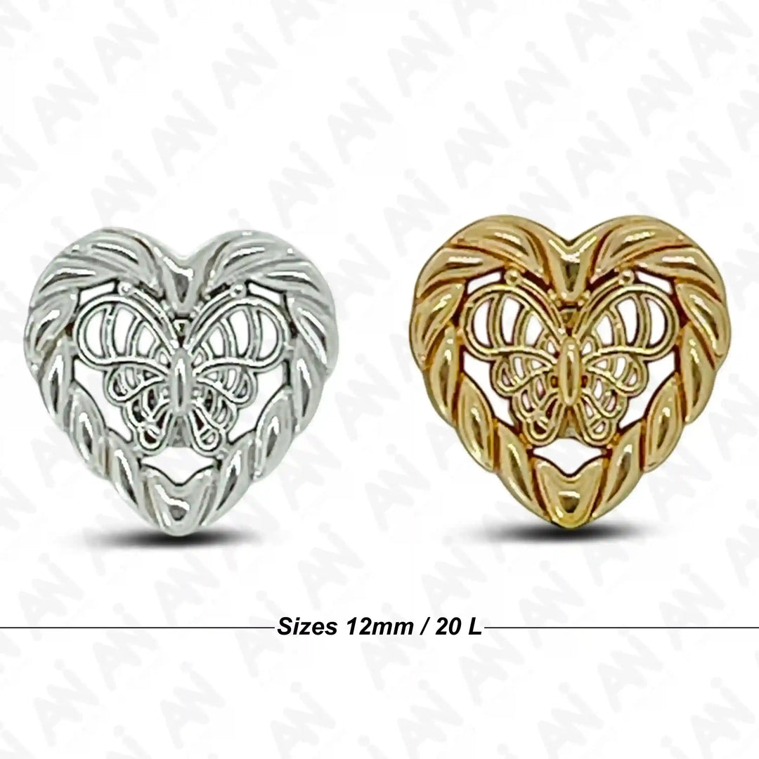 Butterfly Heart Shape Metal Shirt Buttons