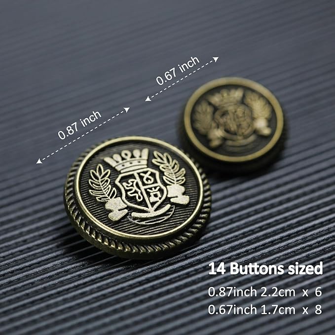 Imperial Gold Crest Metal Button (6 Big + 6 Small)