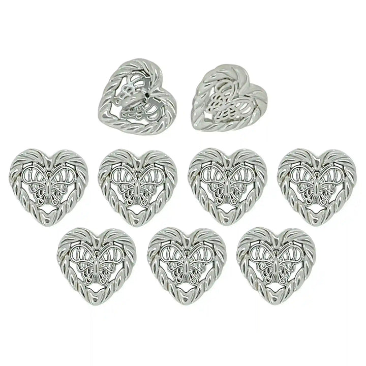 Butterfly Heart Shape Metal Shirt Buttons