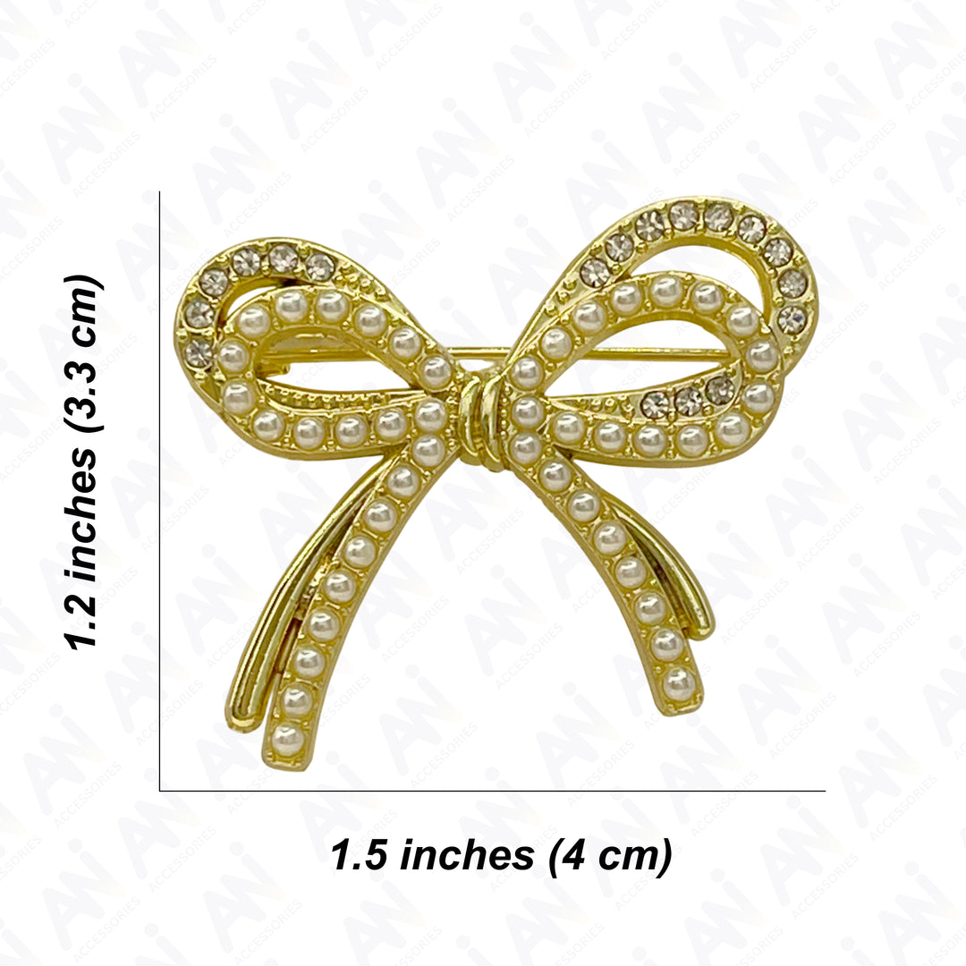 Bow Style Pearl Rhinestone Brooch