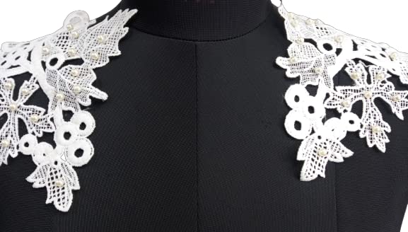 Bohemian chic shoulder pearl patch showcasing fine handcrafted embroidery and pearls, dyeable sew-on applique for ethnic wear