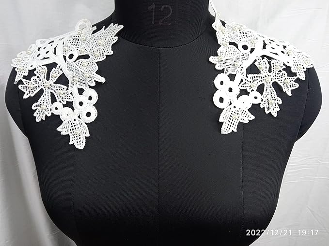 Bohemian chic shoulder pearl patch with handcrafted embroidery elegant shine, dyeable sew-on applique for dresses and blouses