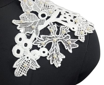 Bohemian chic shoulder pearl patch with soft pearl accents and detailed embroidery, dyeable sew-on applique for designer looks