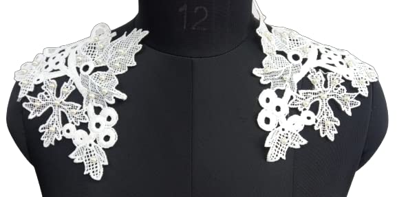 Bohemian chic shoulder pearl patch with soft pearl accents and detailed embroidery, dyeable sew-on applique for designer looks