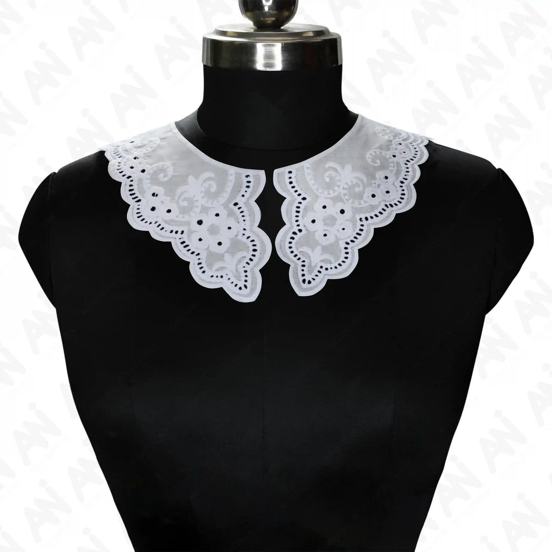 Broderie Anglaise collar by Ani Accessories with delicate cutwork embroidery for dresses and ethnic wear.