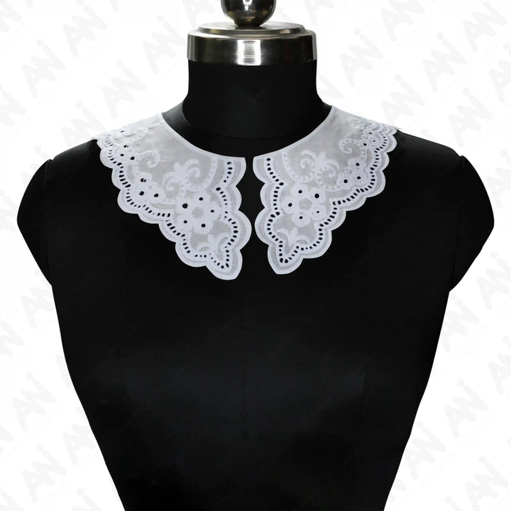 Broderie Anglaise collar by Ani Accessories with delicate cutwork embroidery for dresses and ethnic wear.