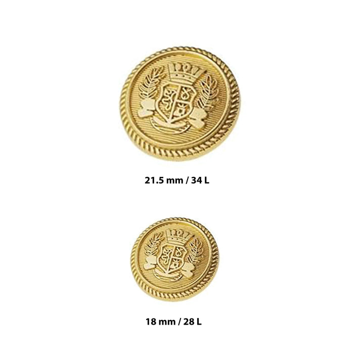 Imperial Gold Crest Metal Button  ( Pack of 8 Buttons)