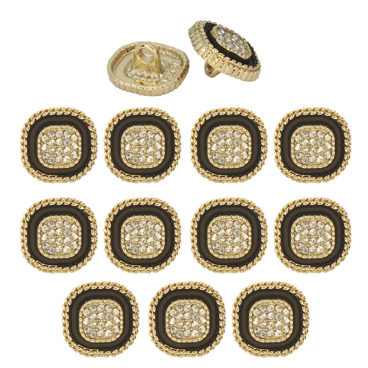 White Center Button with Gold and Diamond Accents