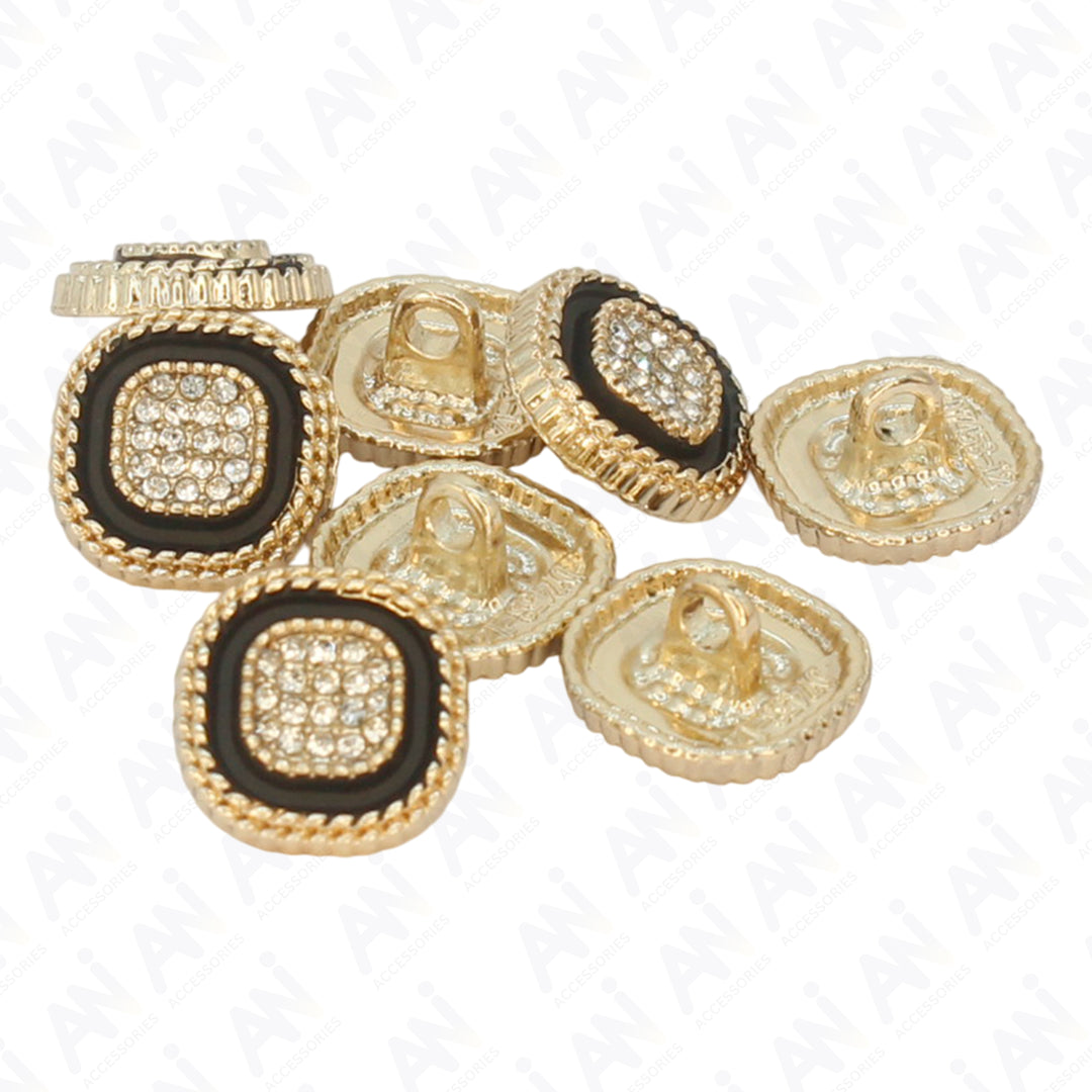 White Center Button with Gold and Diamond Accents