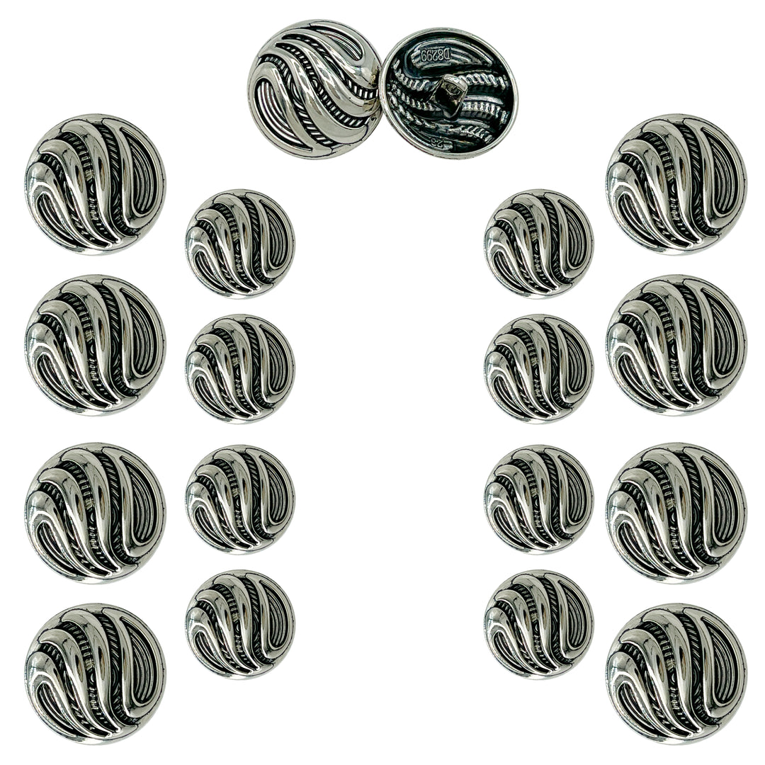 Ornate Metal Buttons with Wave Motif