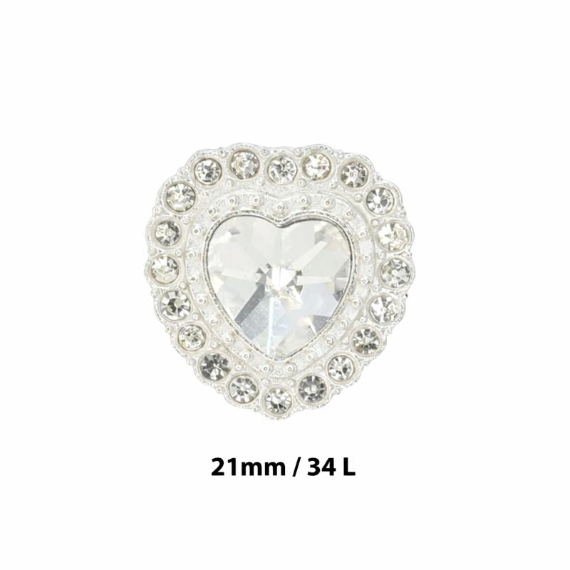 Heart Shape Rhinestone Metal Buttons | 21mm(34L)