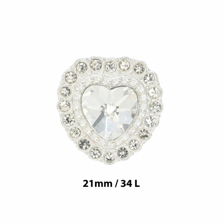 Heart Shape Rhinestone Metal Buttons | 21mm(34L)