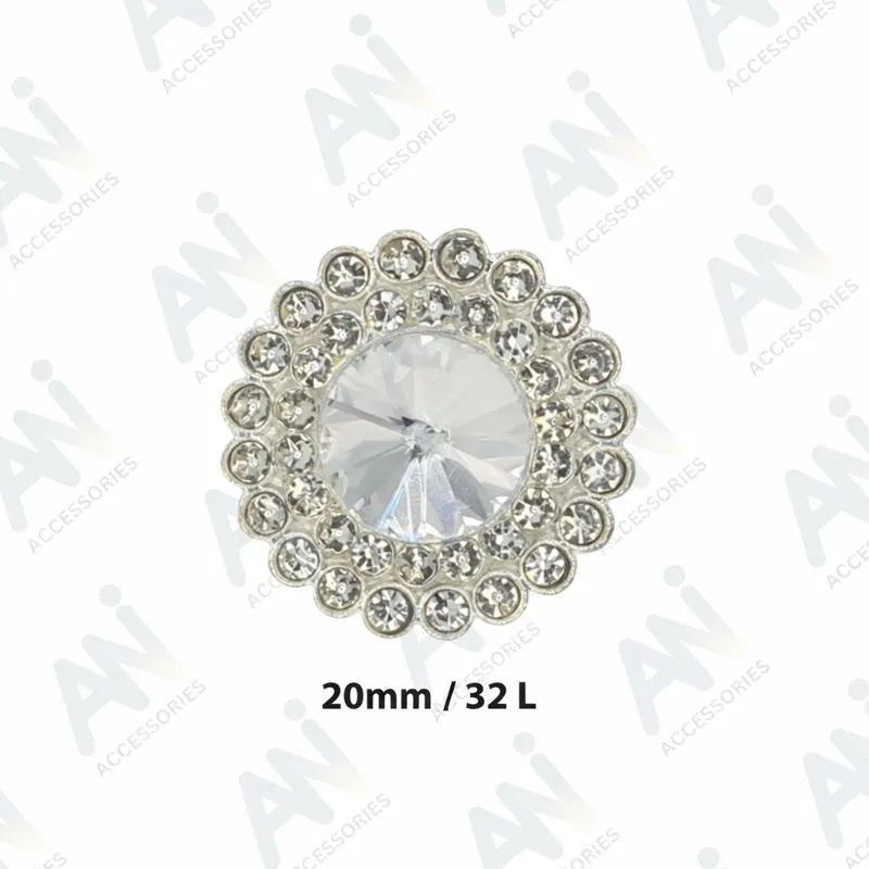 Dome Rhinestone Floral Design Metal Buttons | 20mm(32L)