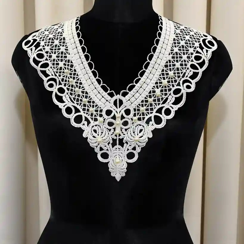 Cutwork neckline with pearl detailing by Ani Accessories for women’s dresses and kurtis