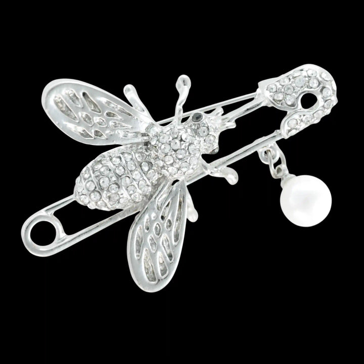Encrusted Bee Safety Pin Brooch