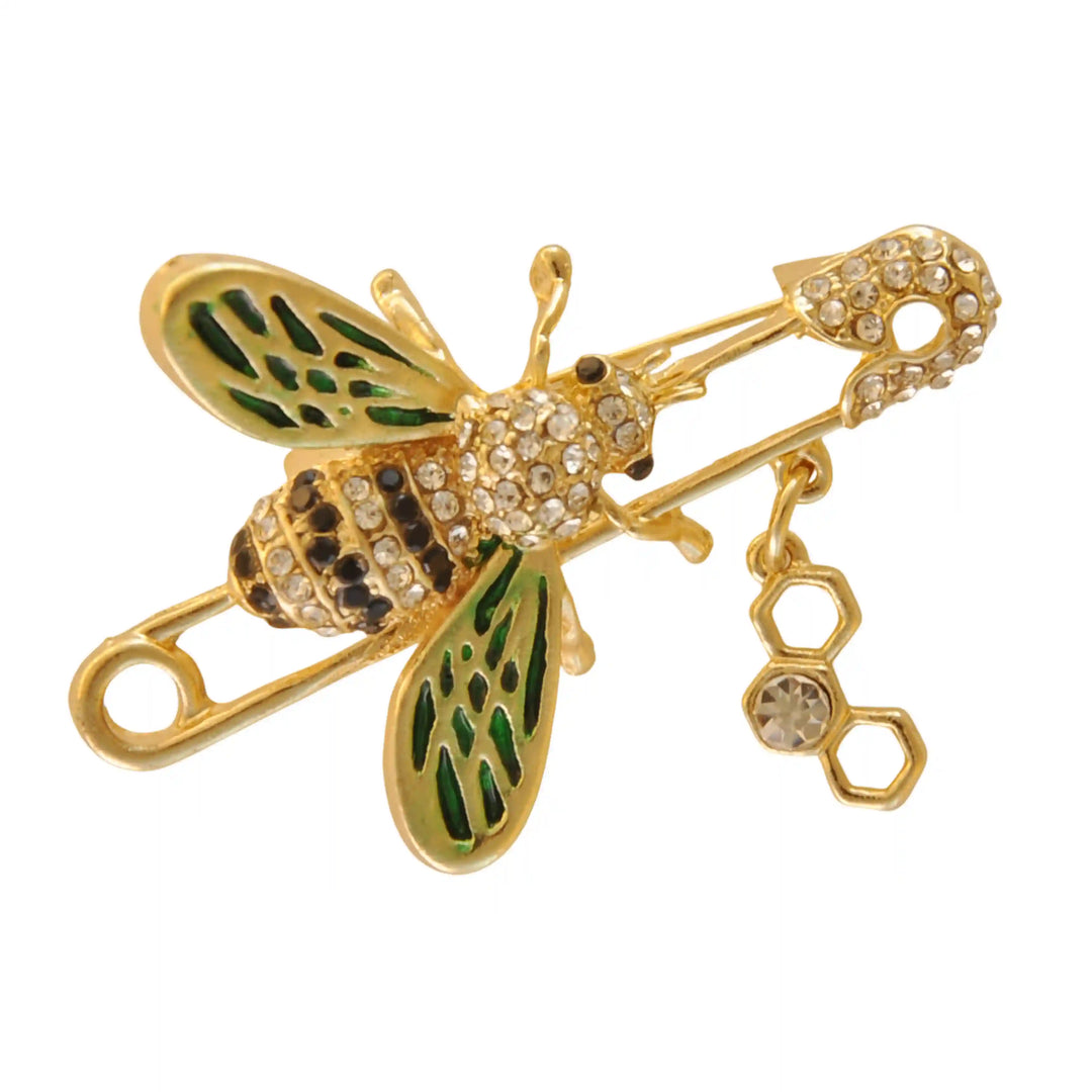 Encrusted Bee Safety Pin Brooch