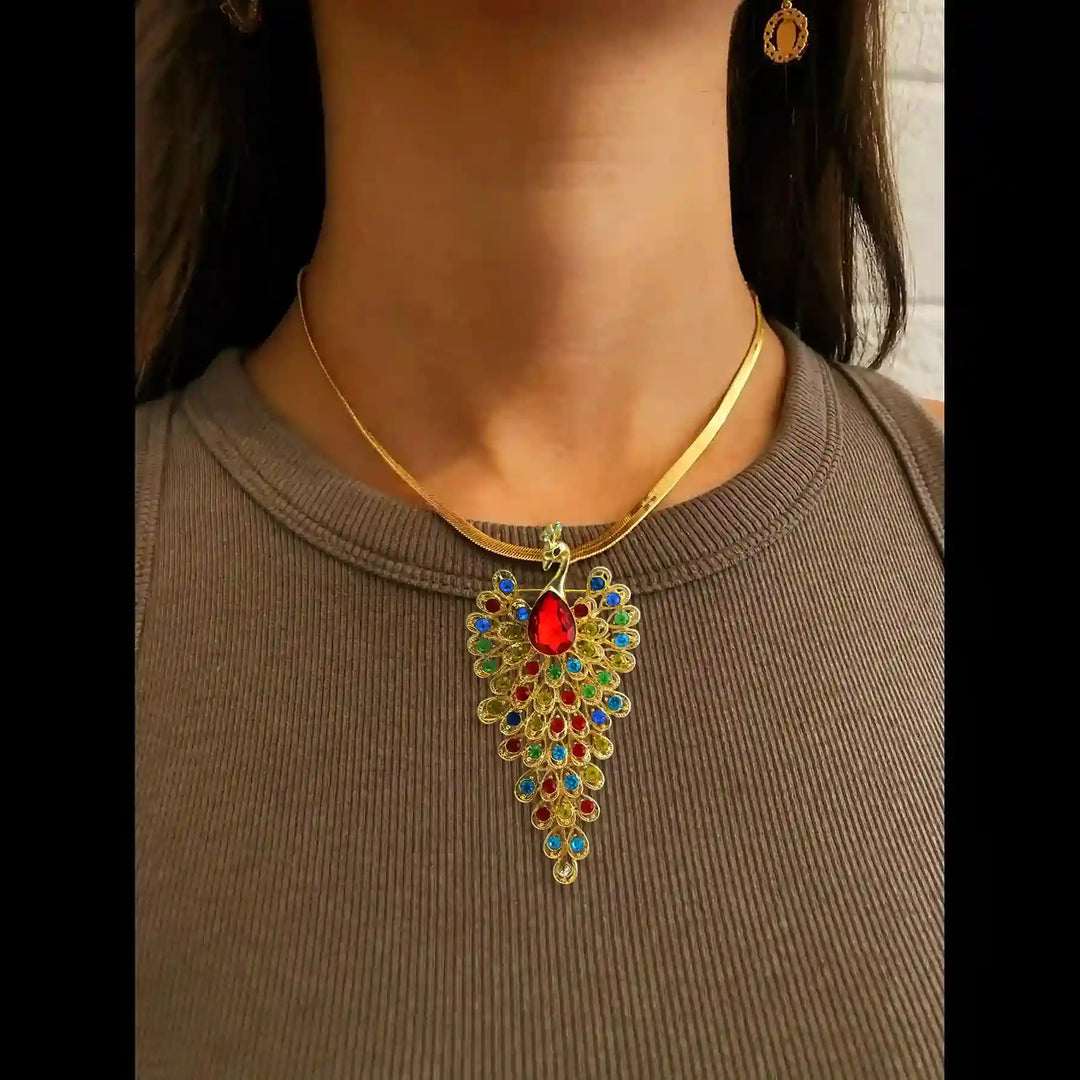 Jeweled Peacock Pin Brooch