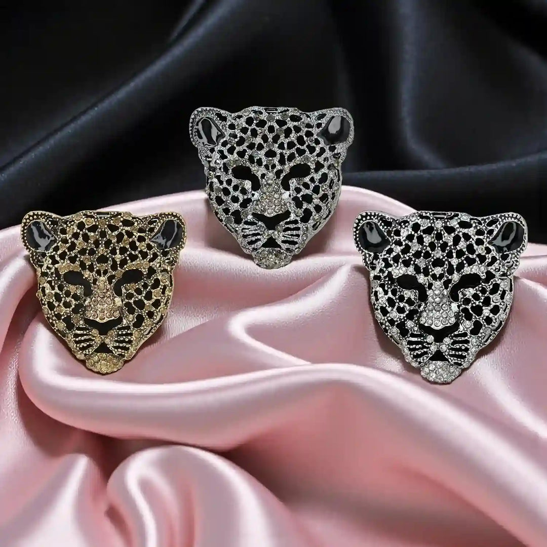 Panther Leopard Head Rhinestone Brooch