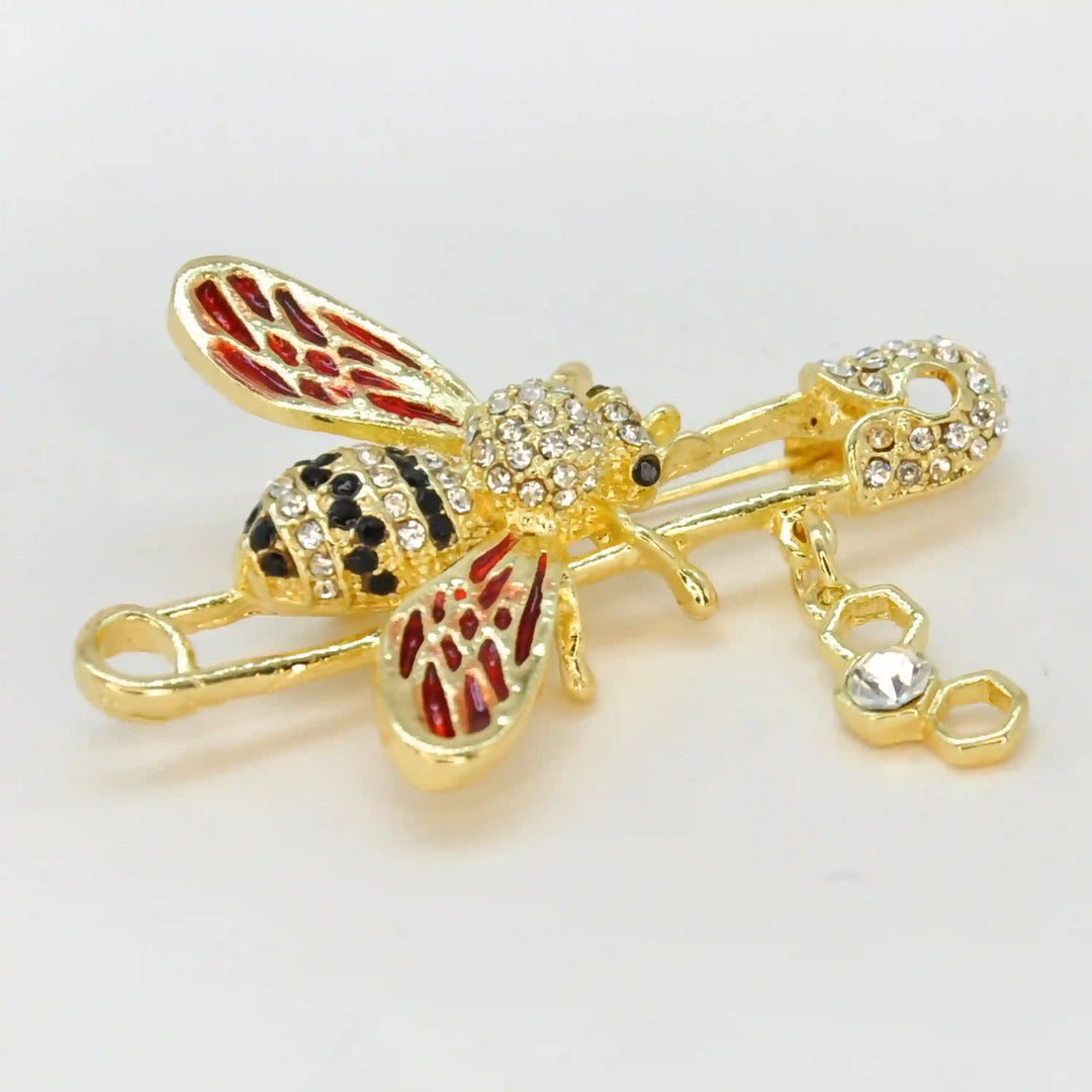 Encrusted Bee Safety Pin Brooch