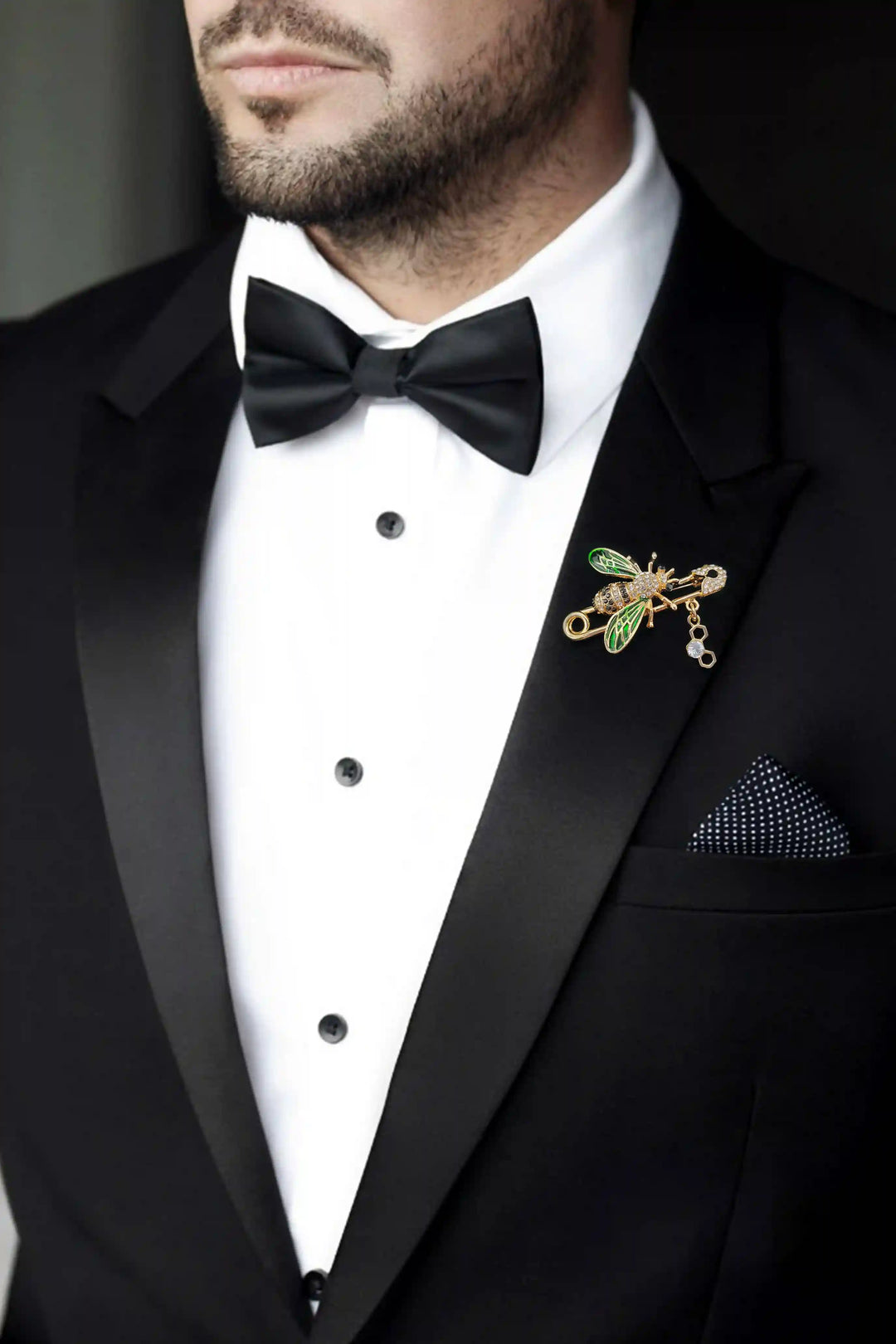 Encrusted Bee Safety Pin Brooch