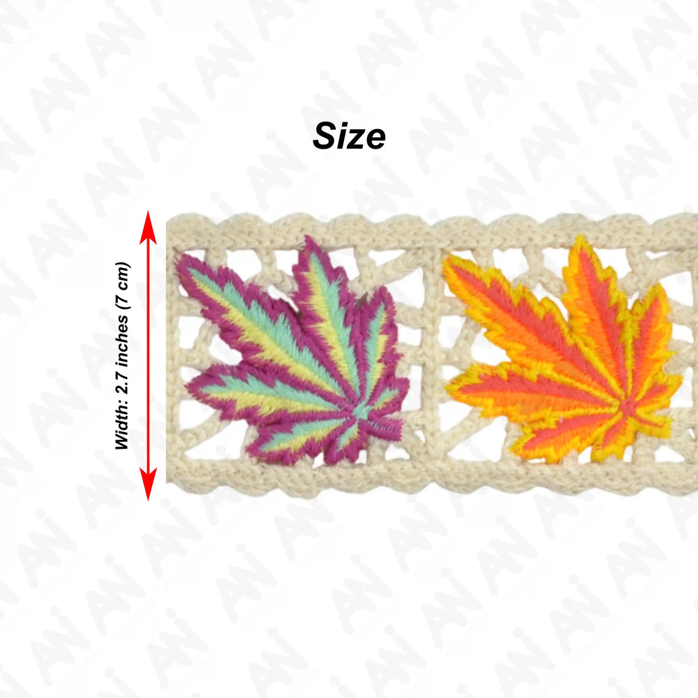 Designer cut work crocheted leaf motif lace trim for dresses & blouses by Ani Accessories – soft detailed finish