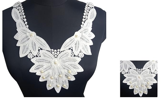 Elegant Elongated lace floral pearl neckline by Ani Accessories, crafted for women’s outfits with intricate details and charm.