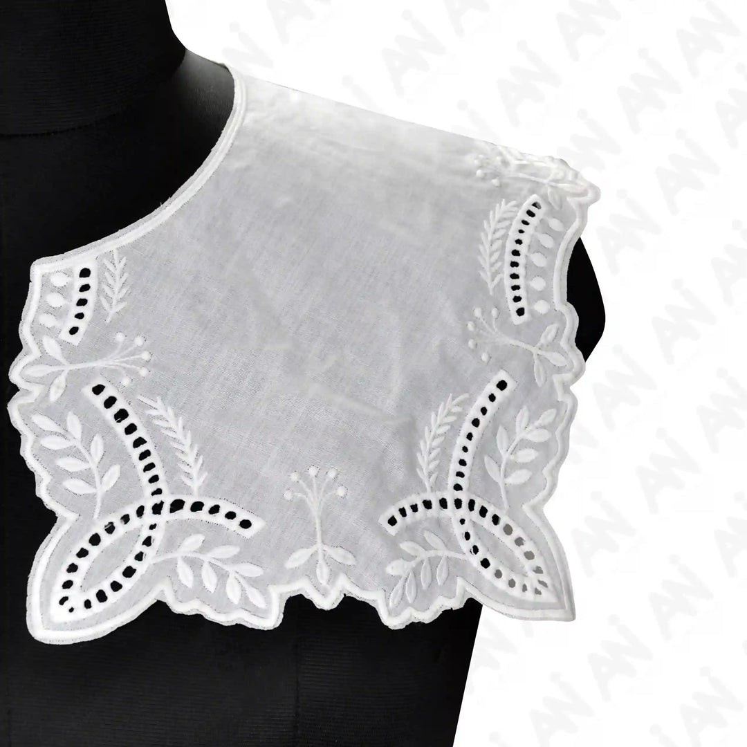 Elegant Square Broderie Anglaise Collar with intricate cutwork, classic vintage style accessory