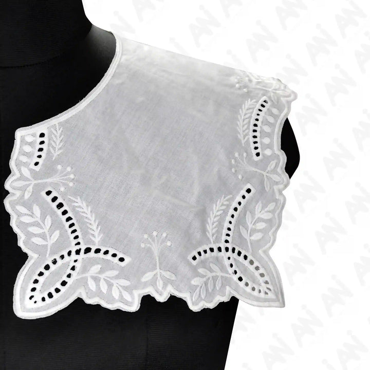 Elegant Square Broderie Anglaise Collar with intricate cutwork, classic vintage style accessory