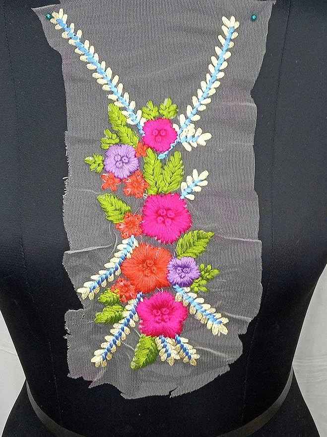 Elegant blossom floral sew on patch featuring intricate embroidery for ethnic wear and garment decoration