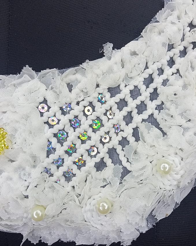 Elegant cross design multicolor sequins pearl neckline with yellow stone embroidery closeup angel 