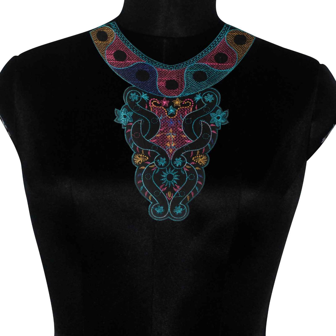 Elegant multicolor artistic paisley floral fusion round neckline yoke with fine work Ani Accessories