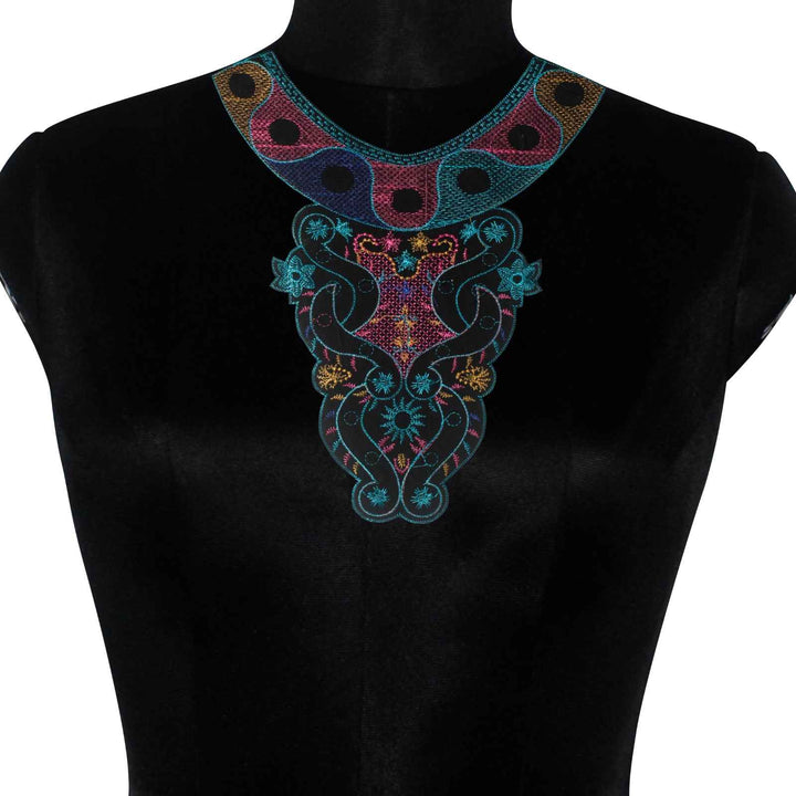 Elegant multicolor artistic paisley floral fusion round neckline yoke with fine work Ani Accessories